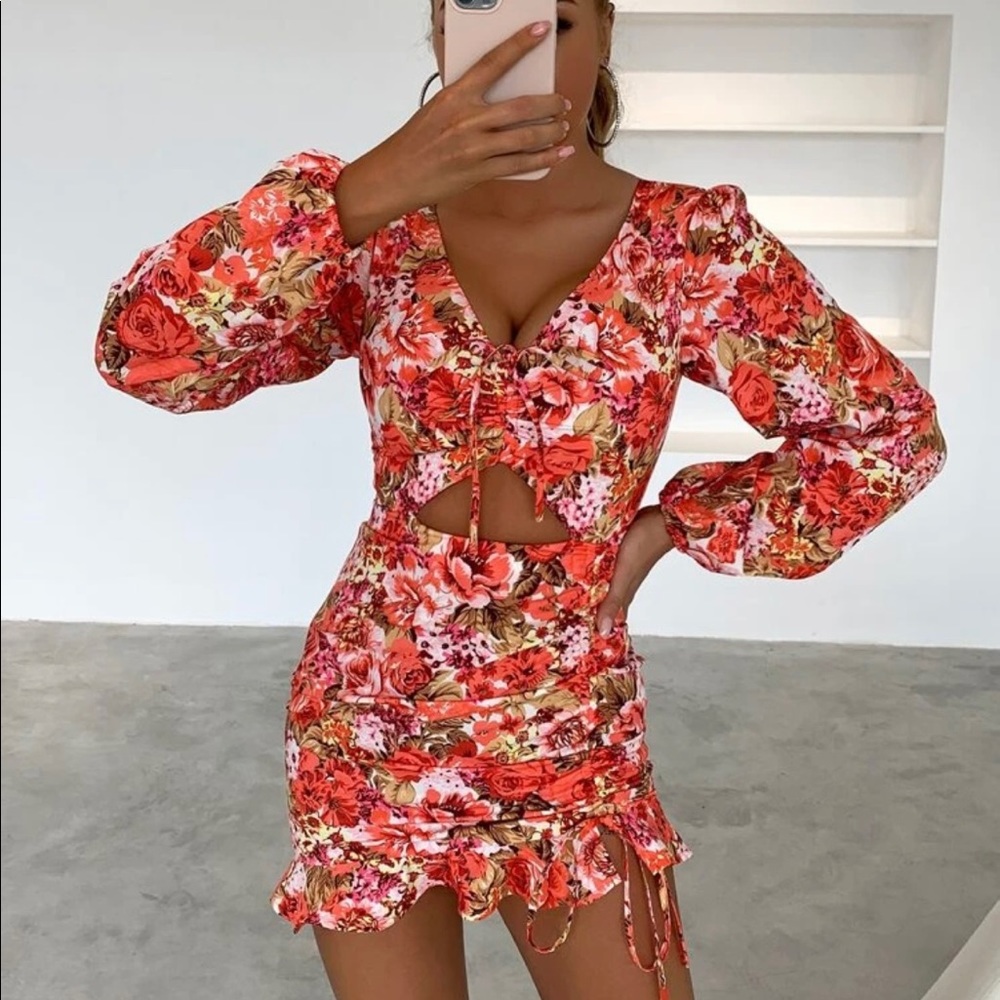 Joyfunear Floral Print Knot Front Cut Out